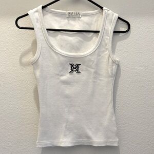Kaiia Ribbed Tank Top in White size Smalll